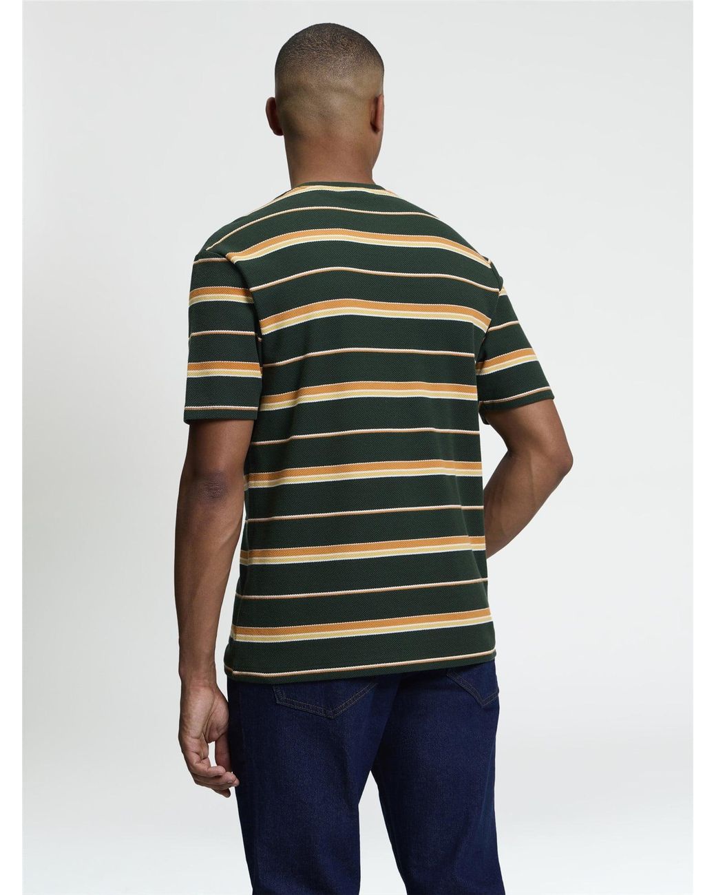 Ben Sherman Short Sleeve Heritage Pique Stripe Tshirt In Bottle Green for men