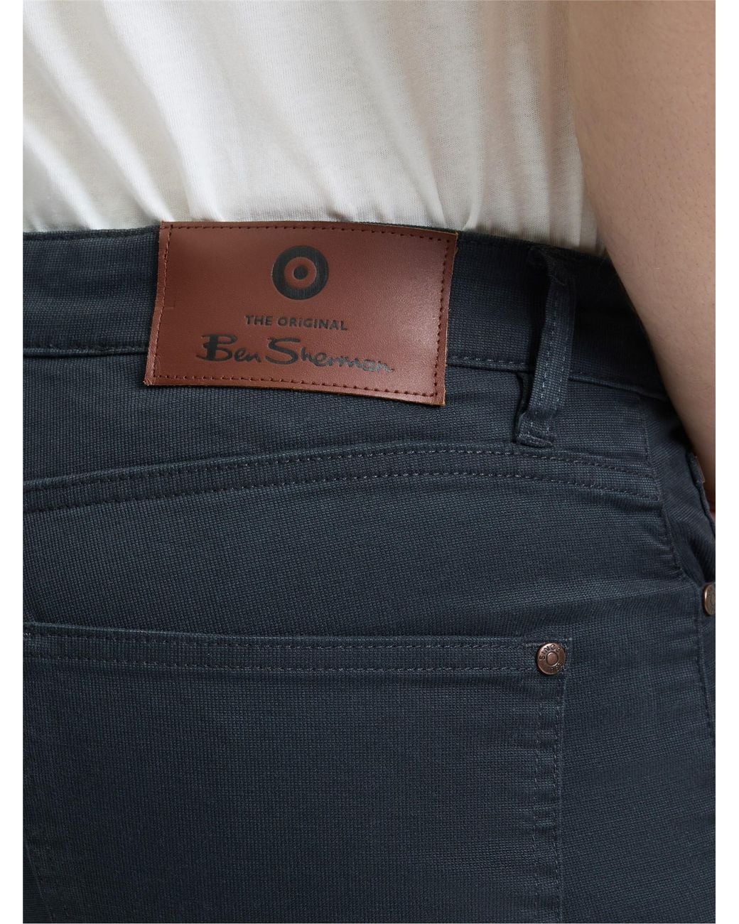 Ben Sherman Blue 5 Pocket Bedford Trousers In Charcoal for men