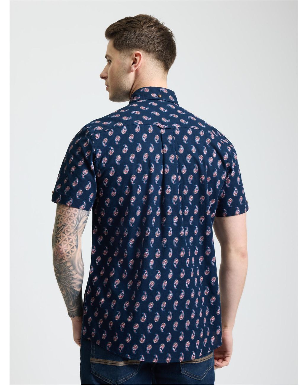 Ben Sherman Blue Short Sleeve Paisley Print Shirt In Dark Navy for men