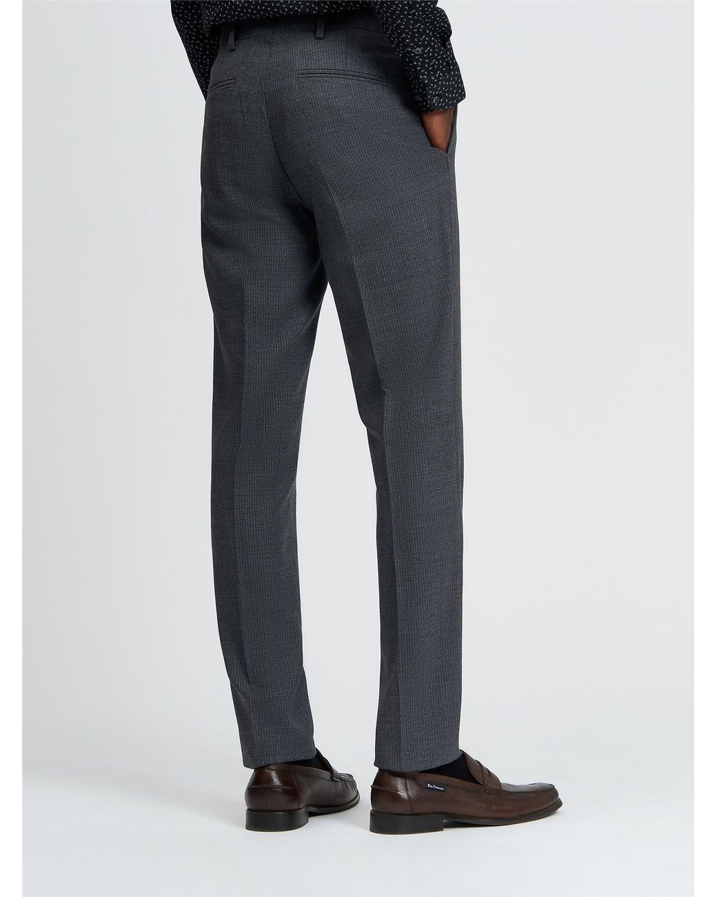 Ben Sherman Blue Crepe Stripe Trouser In Charcoal for men