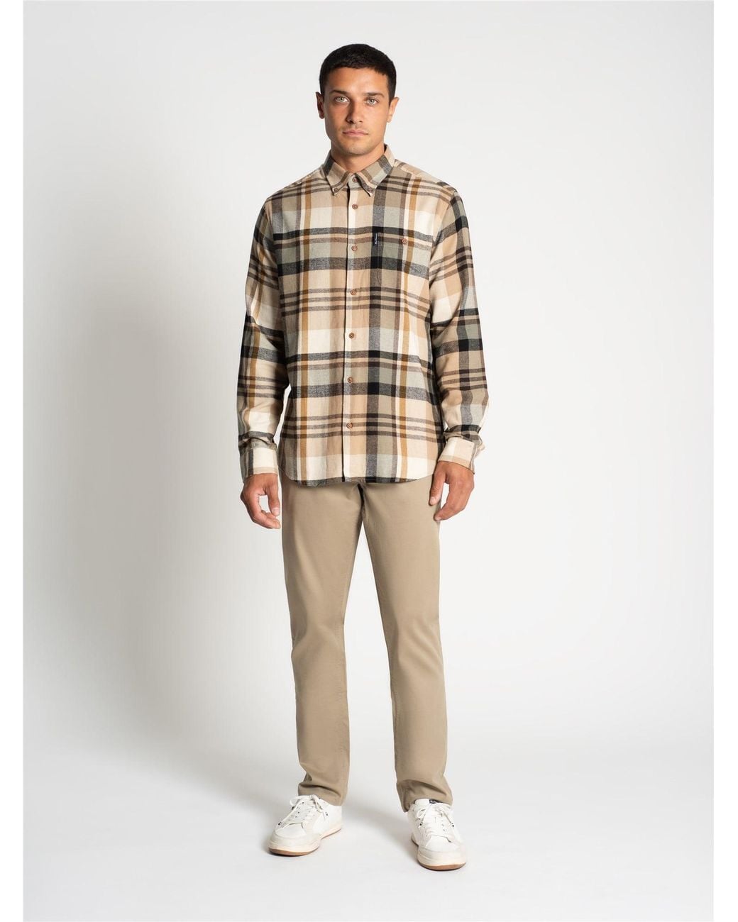 Ben Sherman Natural Long Sleeve Brushed Check Shirt In Sand for men