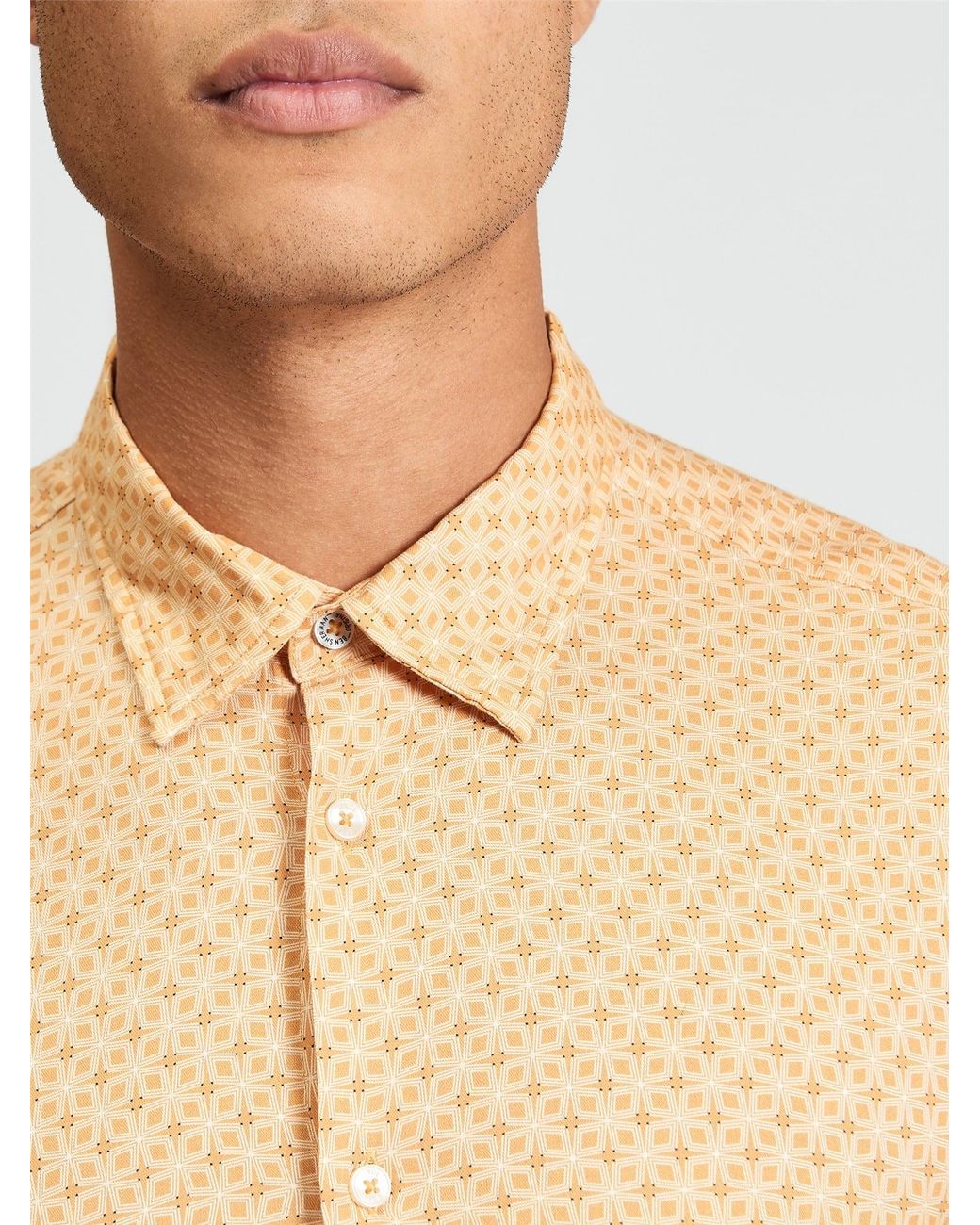 Ben Sherman Blue Short Sleeve Linear Geo Print Shirt In New Gold for men