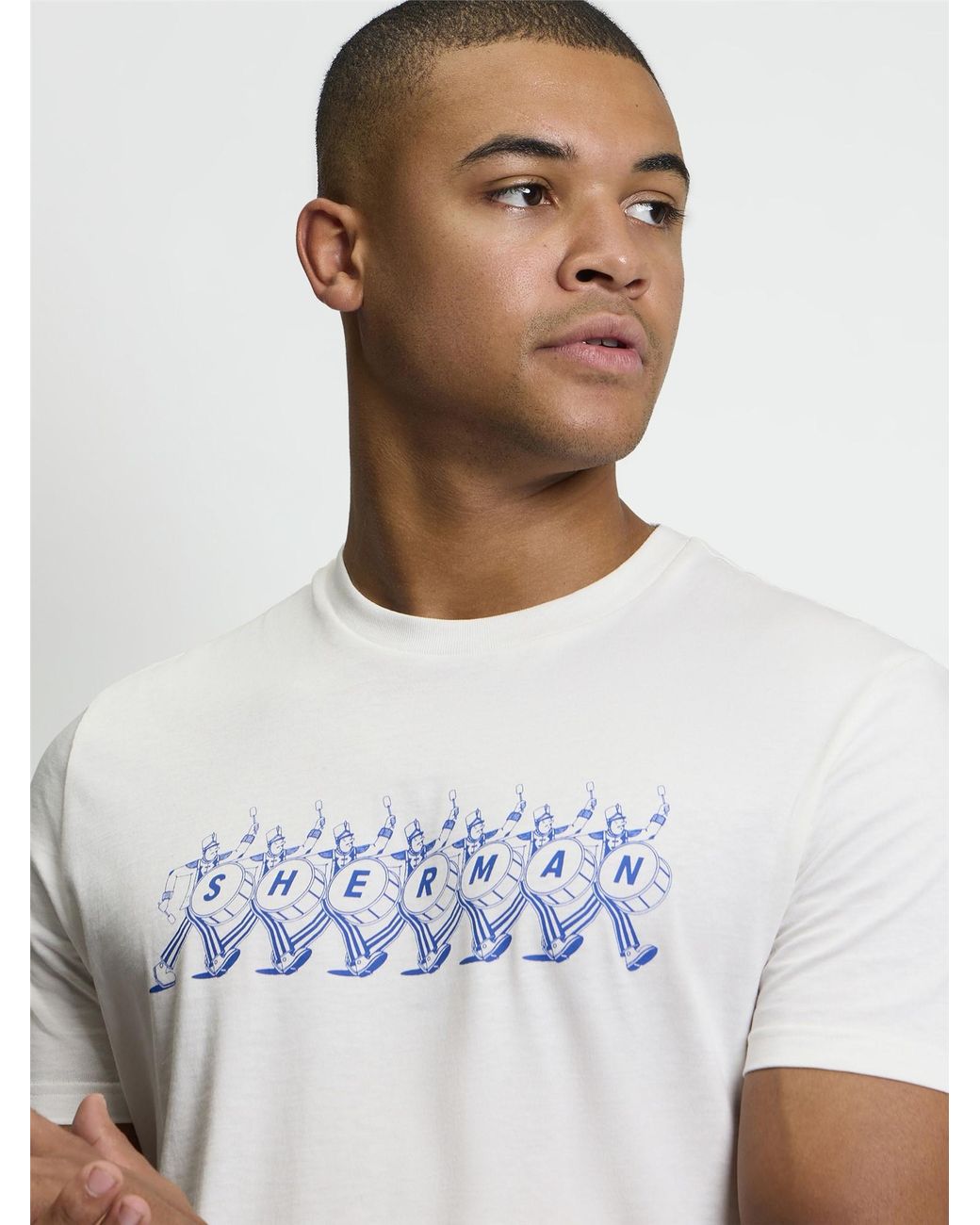Ben Sherman Blue Short Sleeve Marching Band Tshirt In Ivory for men