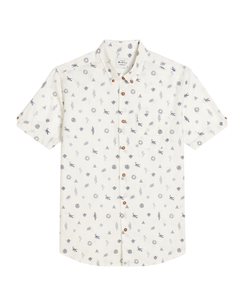 Ben Sherman Blue Short Sleeve Festival Print Shirt In Snow White for men
