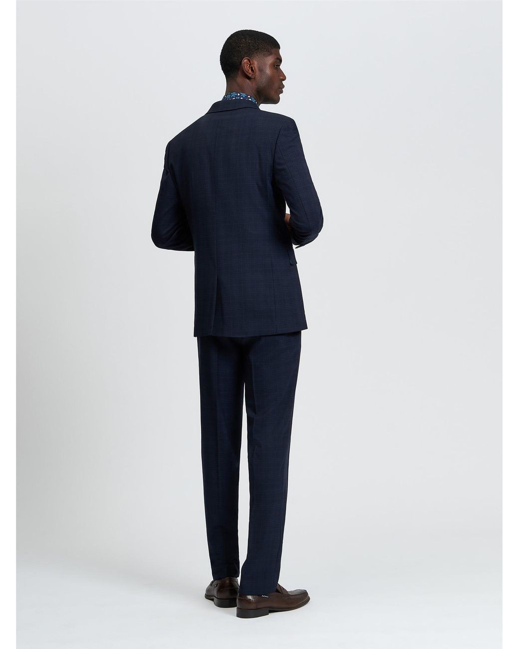 Ben Sherman Blue Navy Tonal Check Trouser In Navy for men