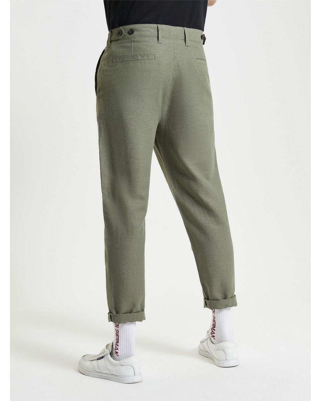 Ben Sherman Green Linen Cotton Trousers In Olive for men