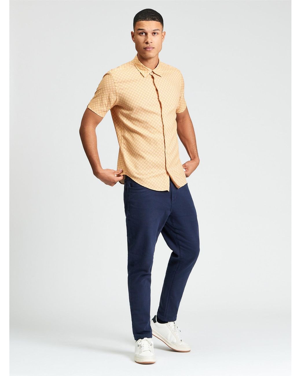 Ben Sherman Blue Short Sleeve Linear Geo Print Shirt In New Gold for men