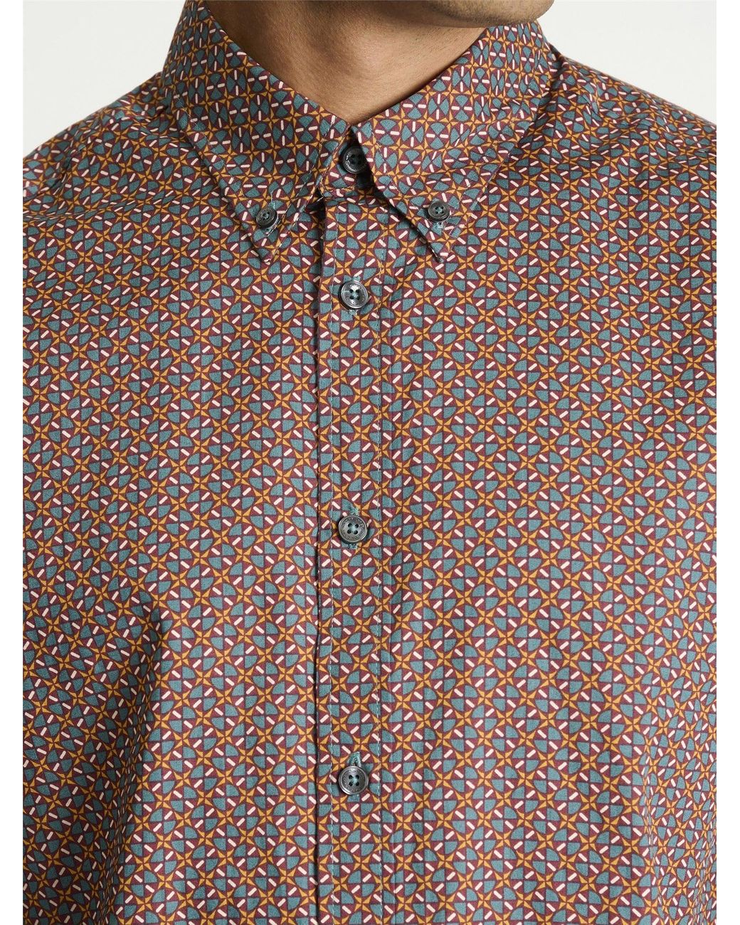 Ben Sherman Brown Long Sleeve Split Geo Print Shirt In for men