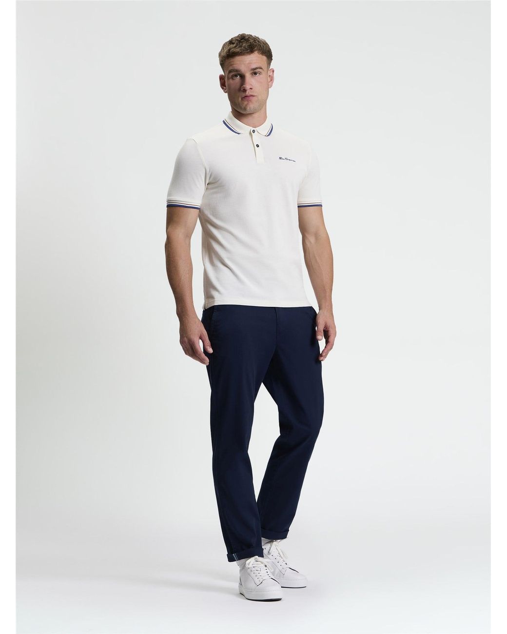 Ben Sherman White Short Sleeve Signature Pique Polo In Beige for men