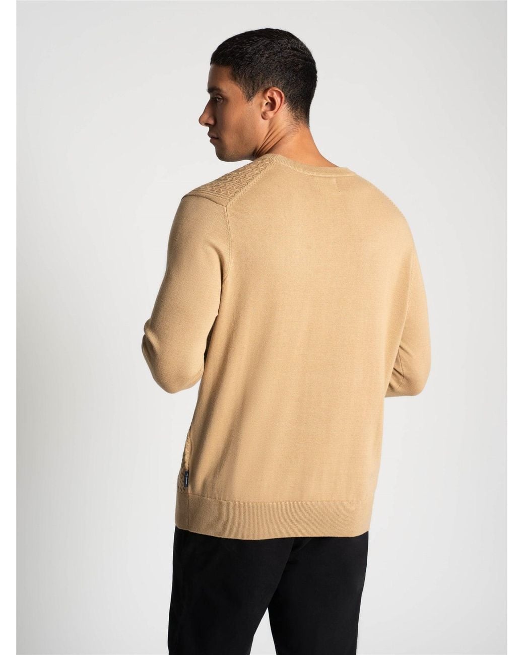 Ben Sherman Natural Textured Front Crew Sweater In Sand for men