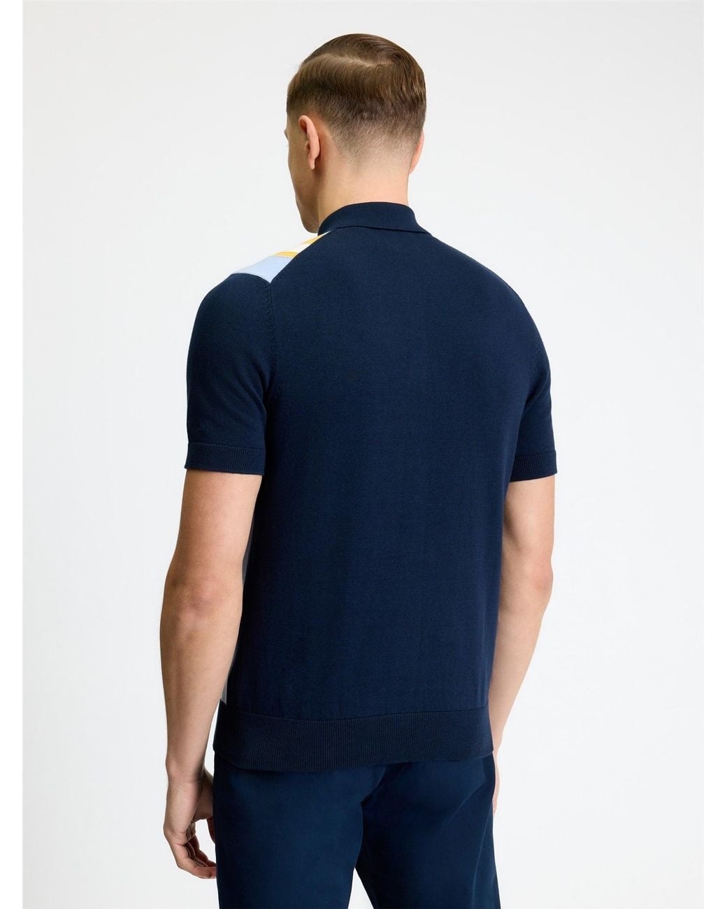 Ben Sherman Blue Short Sleeve Vertical Stripe Knitted Polo In Dark Navy for men