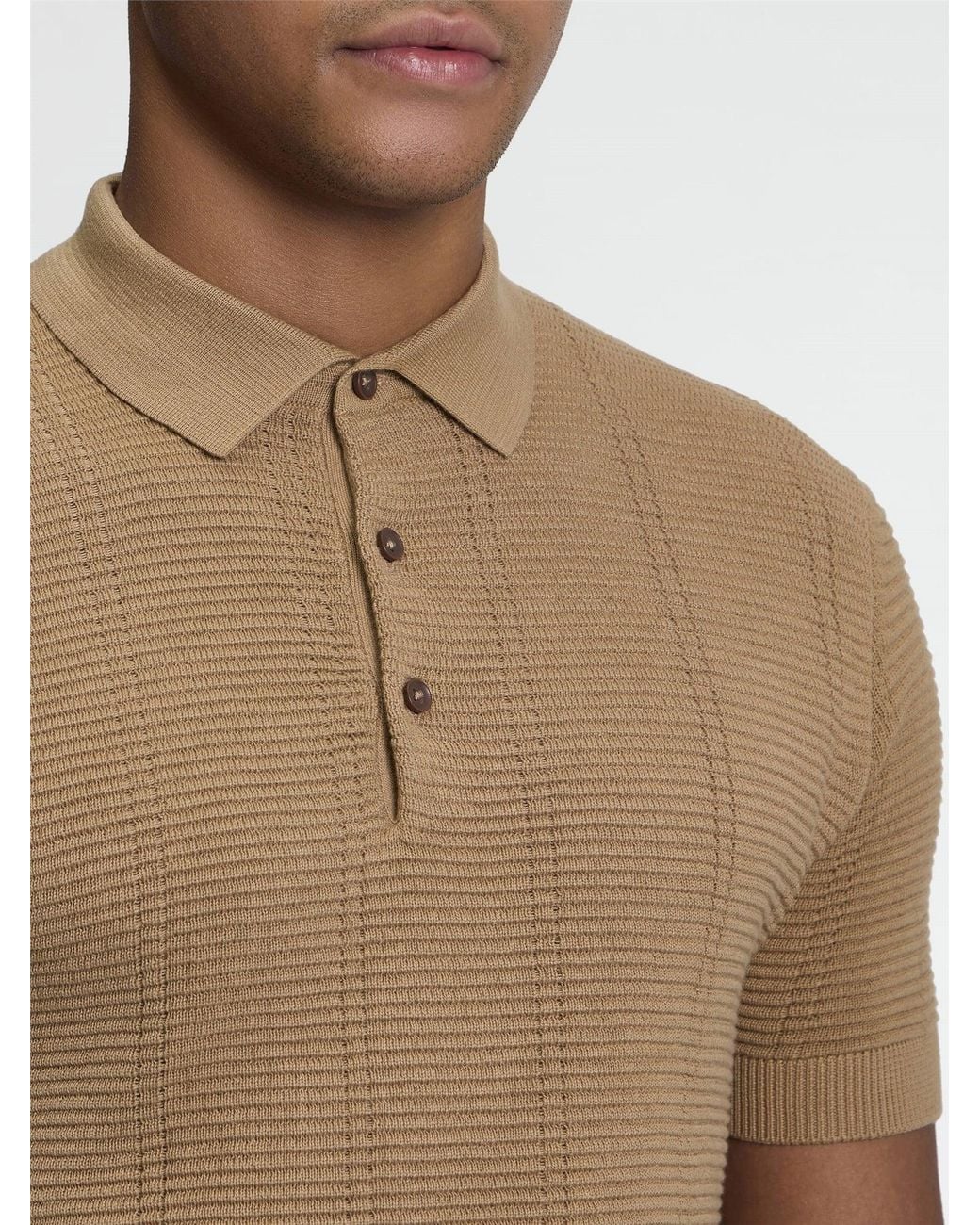 Ben Sherman Natural Short Sleeve Texture Rib Knitted Polo In for men