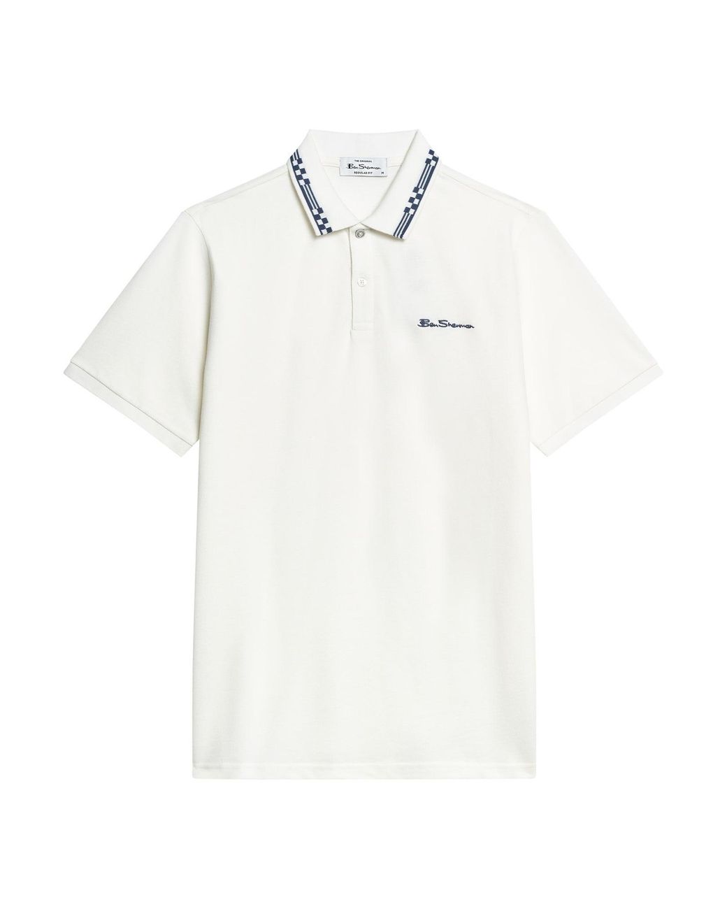 Ben Sherman White Short Sleeve Checkerboard Collar Polo In for men