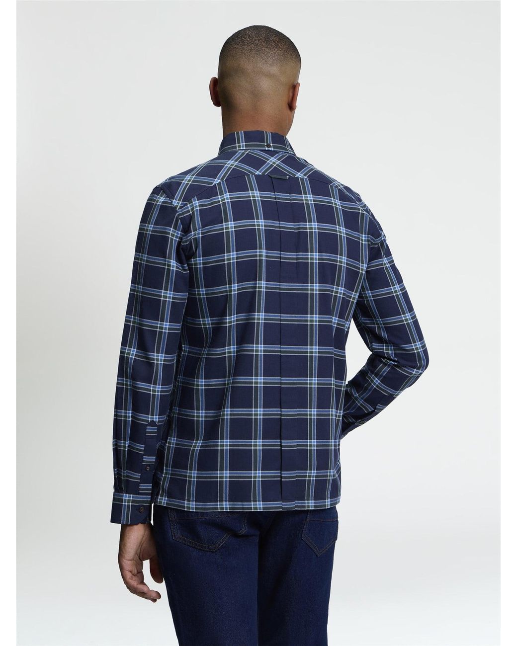 Ben Sherman Blue Long Sleeve Grid Check Shirt In Dark Navy for men