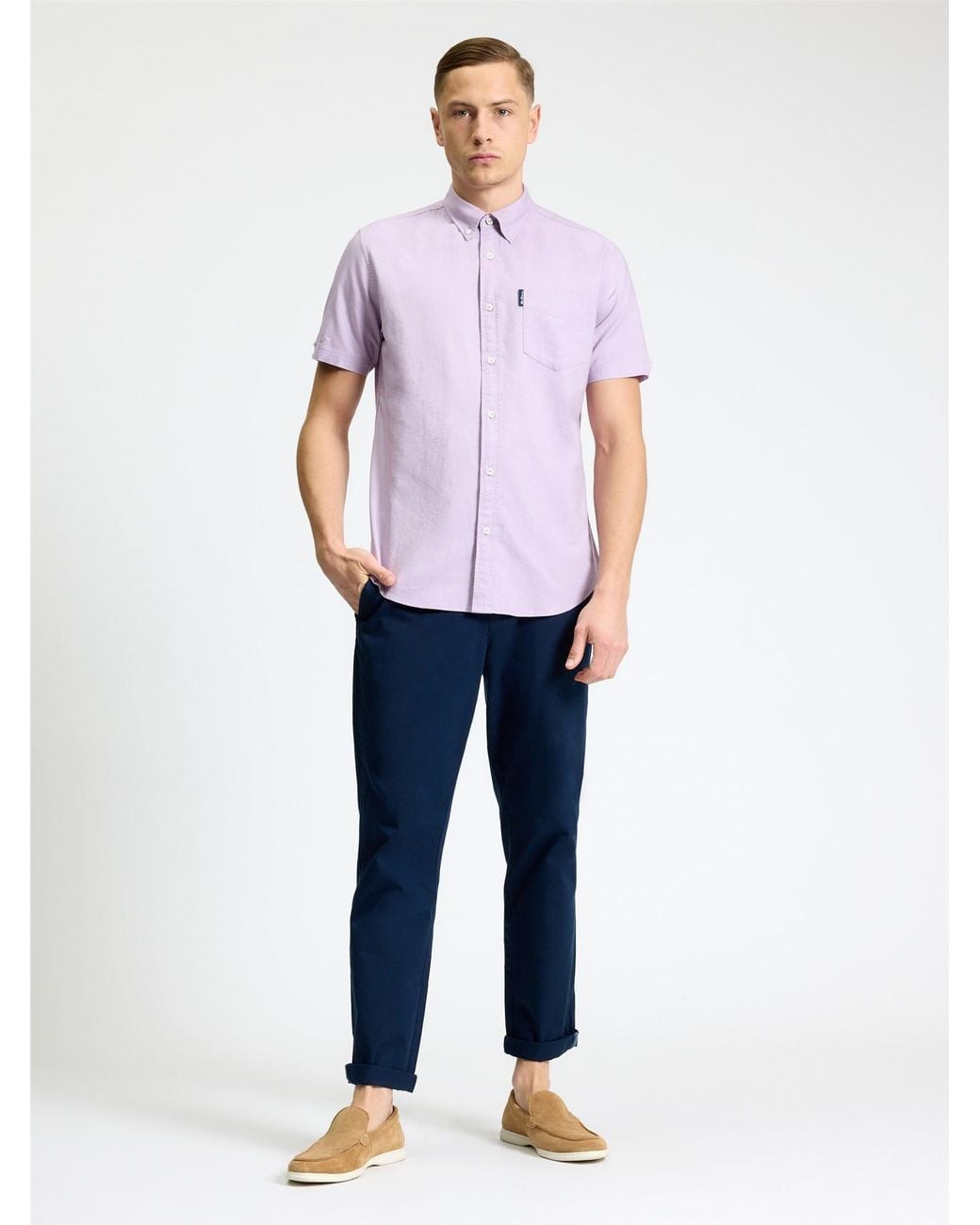 Ben Sherman Short Sleeve Signature Oxford Shirt In Purple for men