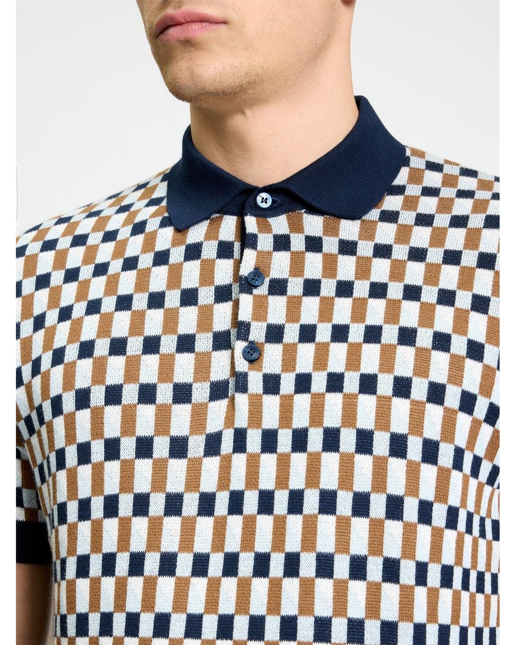 Ben Sherman Blue Short Sleeve All Over Jacquard Knitted Polo In Dark Navy for men
