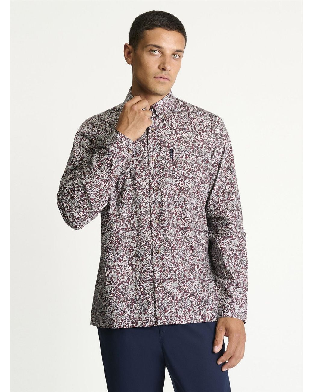 Ben Sherman Gray Long Sleeve Paisley Print Shirt In for men