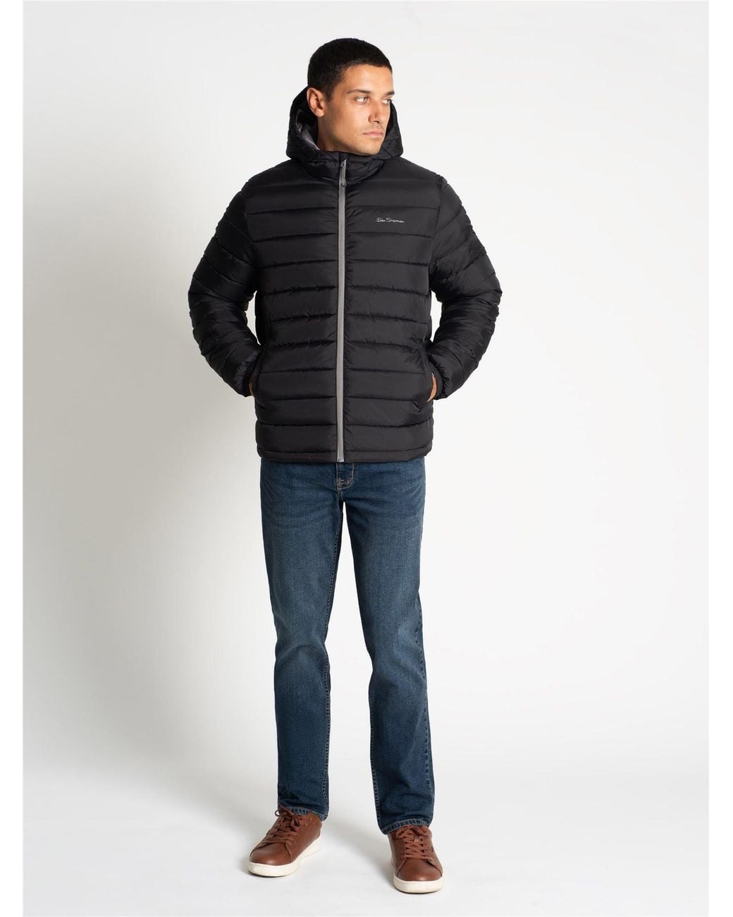 Ben Sherman Padded Hooded Jacket In Black for men