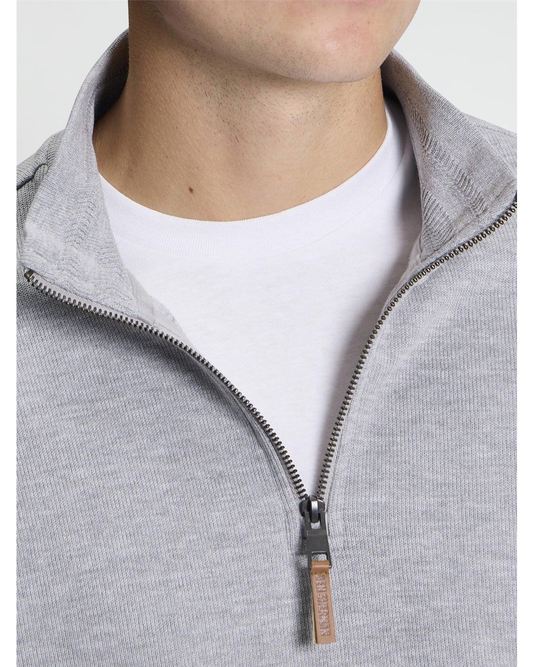 Ben Sherman Gray Long Sleeve Half Zip Track Top In Light Grey for men