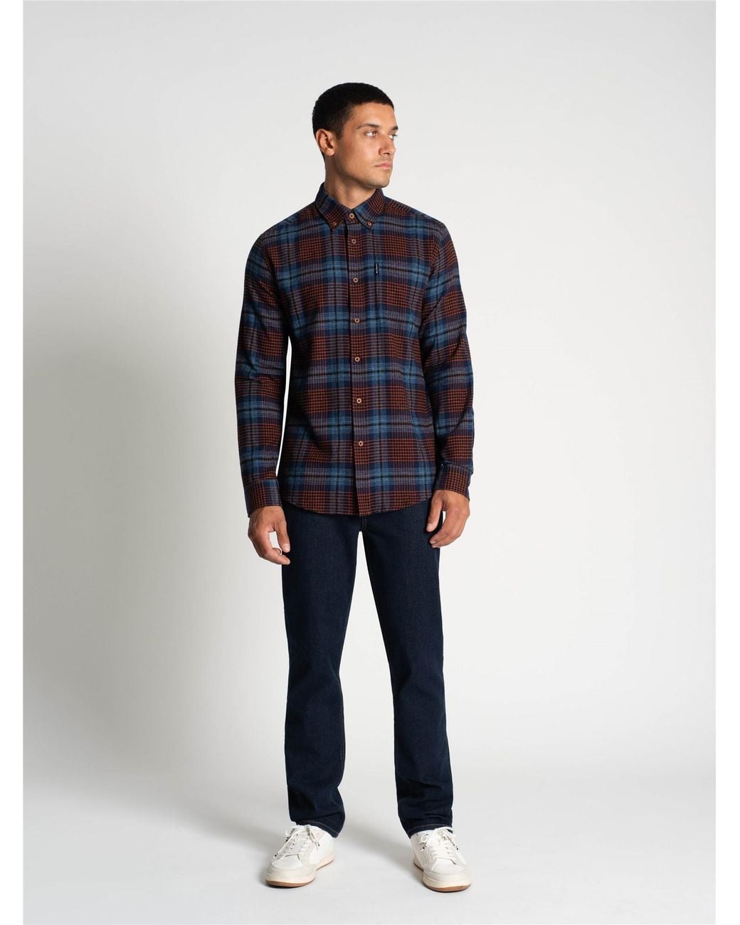 Ben Sherman Blue Long Sleeve Ombre Check Shirt In Marine for men