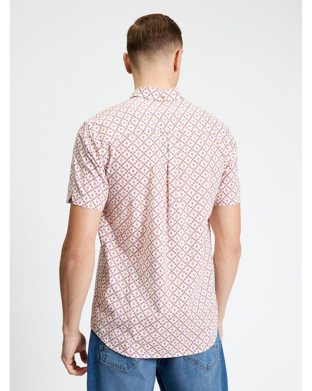 Ben Sherman Blue Short Sleeve Festival Geo Print Shirt In Rose for men