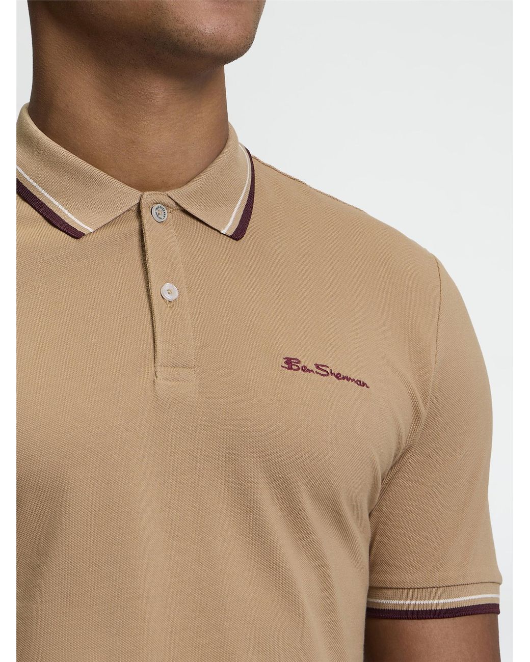 Ben Sherman Natural Short Sleeve Signature Pique Polo In Biscuit for men