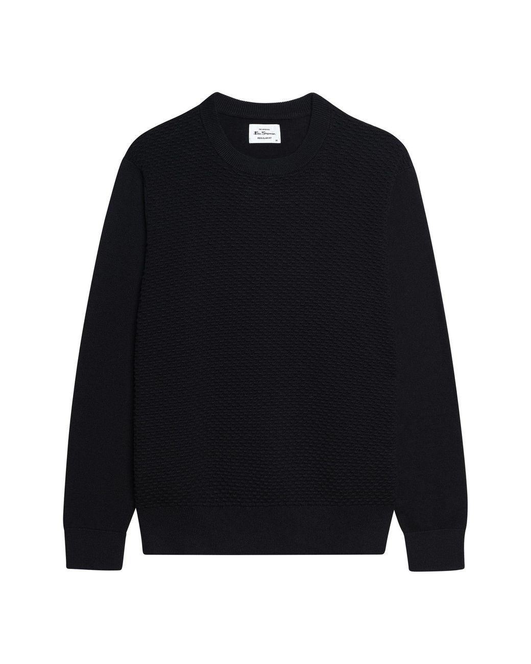 Ben Sherman Blue Long Sleeve Texture Front Crew Neck Jumper In Black for men