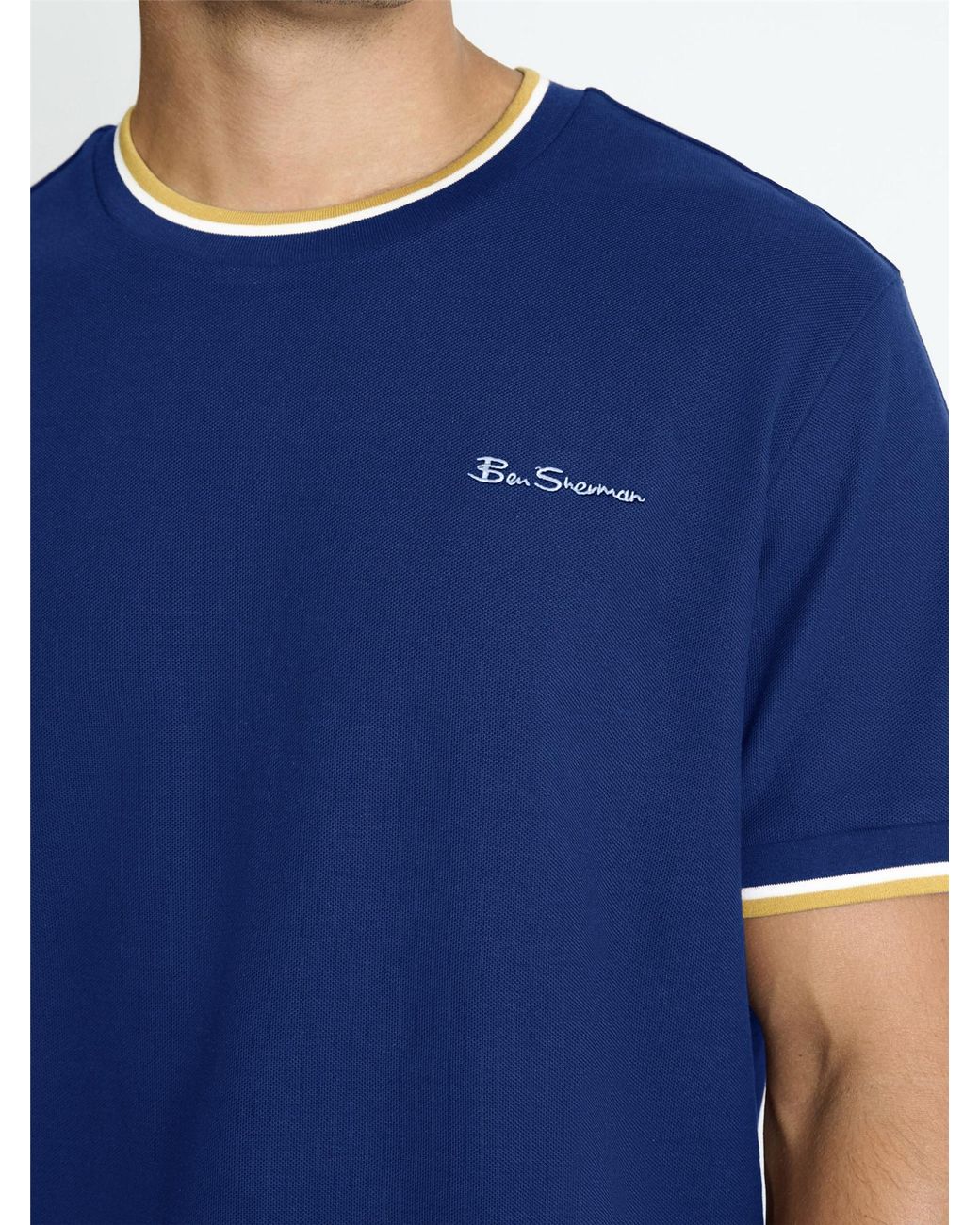 Ben Sherman Blue Pique Ringer Tee In Marine for men