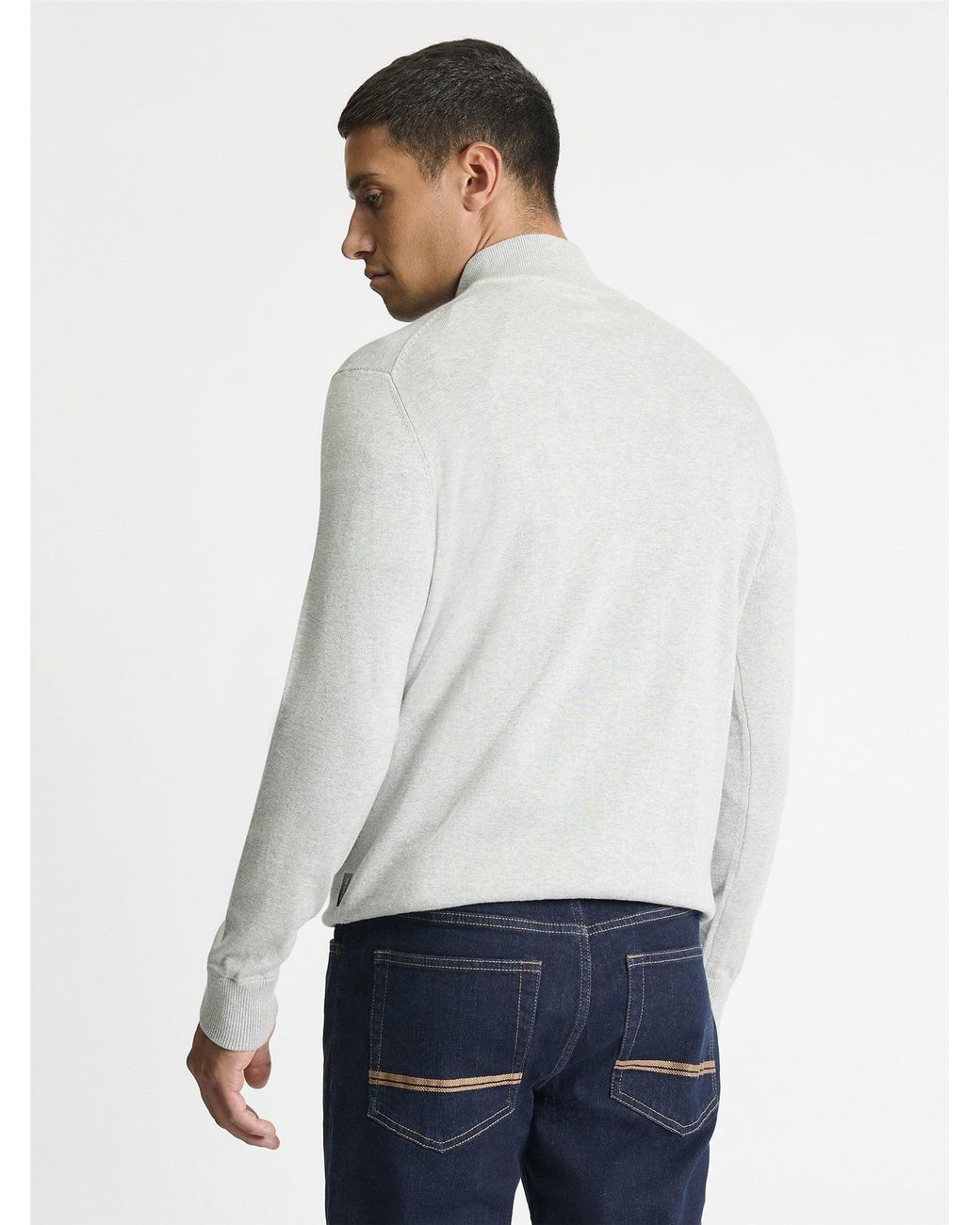 Ben Sherman White Long Sleeve 1/4 Zip Funnel Neck Sweater In Grey Marl for men