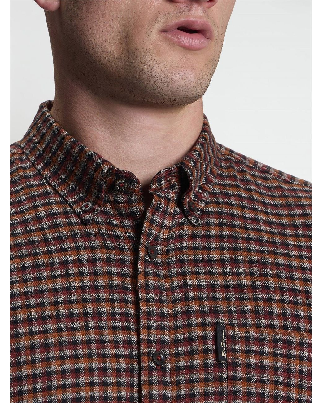 Ben Sherman Brown Long Sleeve Abstract Check Shirt In Sienna for men