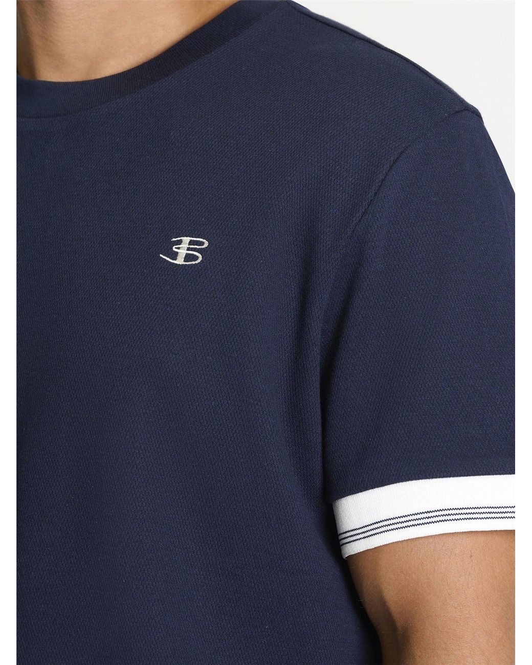 Ben Sherman Blue Textured Tipped Tee In Dark Navy for men