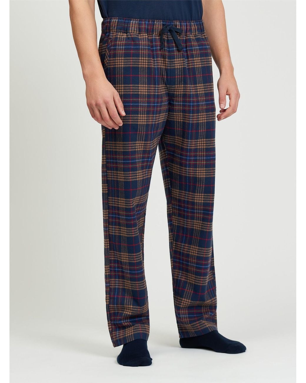 Ben Sherman Blue Brushed Multi Check Trouser In Dark Navy for men