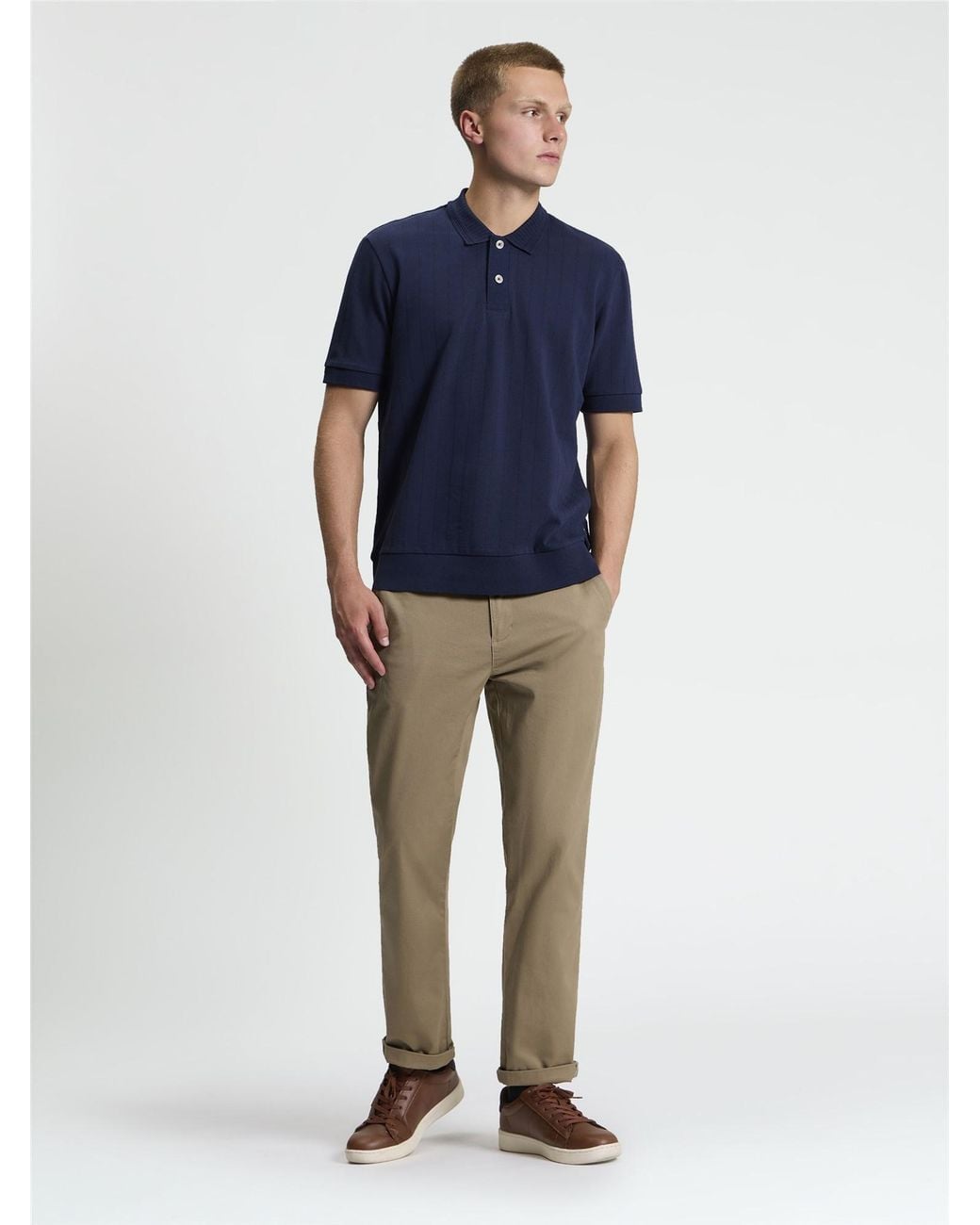 Ben Sherman Blue Short Sleeve Rib Hem Stripe Polo In Dark Navy for men