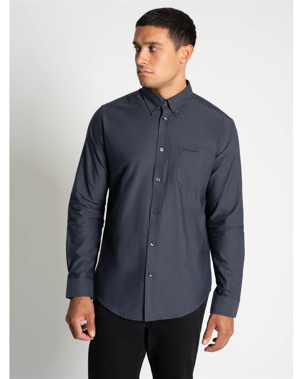 Ben Sherman Blue Long Sleeve Oxford Shirt In Slate for men