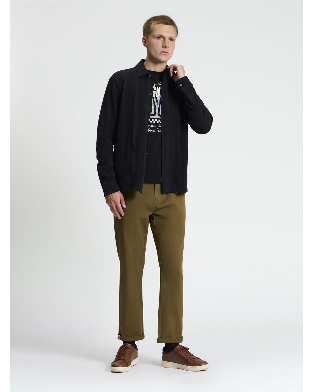 Ben Sherman Blue Long Sleeve Candy Stripe Button Through Polo In Black for men