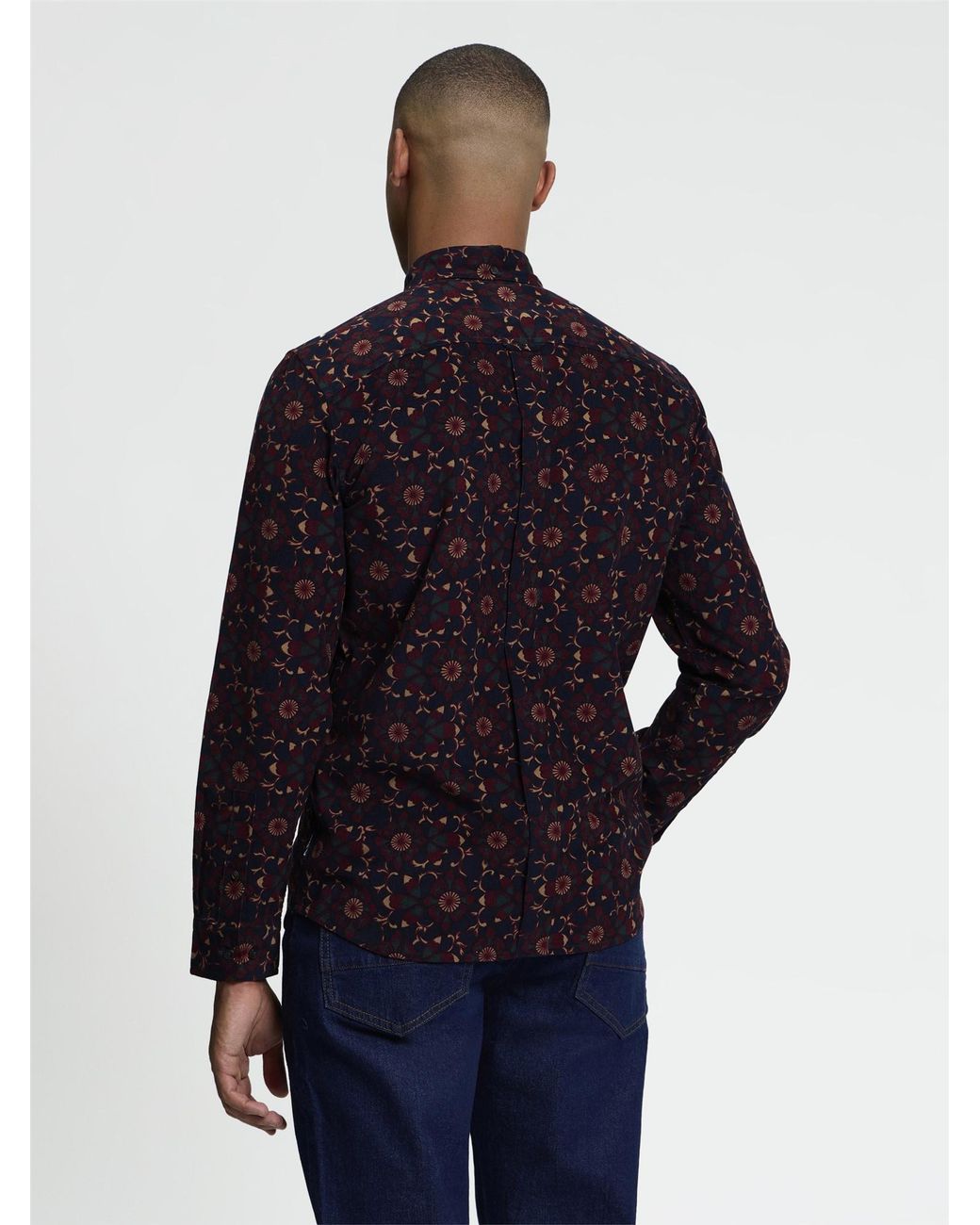 Ben Sherman Blue Long Sleeve Floral Print Cord Shirt In Dark Navy for men