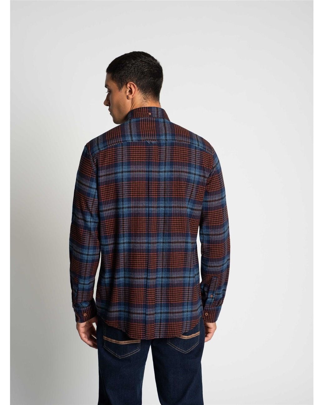 Ben Sherman Blue Long Sleeve Ombre Check Shirt In Marine for men