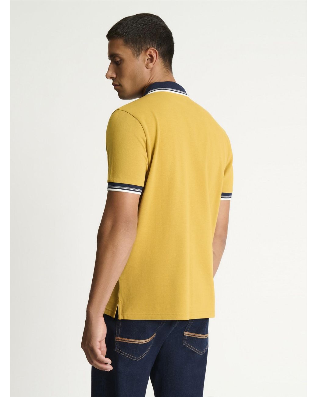 Ben Sherman Yellow Tipped Contract Placket Polo Shirt In Mustard for men