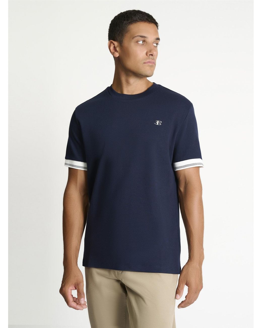 Ben Sherman Blue Textured Tipped Tee In Dark Navy for men