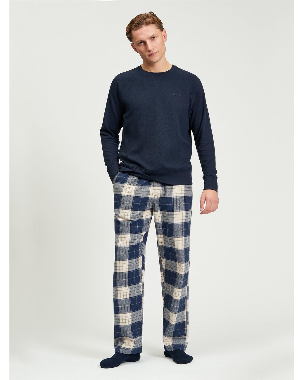Ben Sherman Blue Brushed Oversized Tartan Trouser In Mid Grey for men