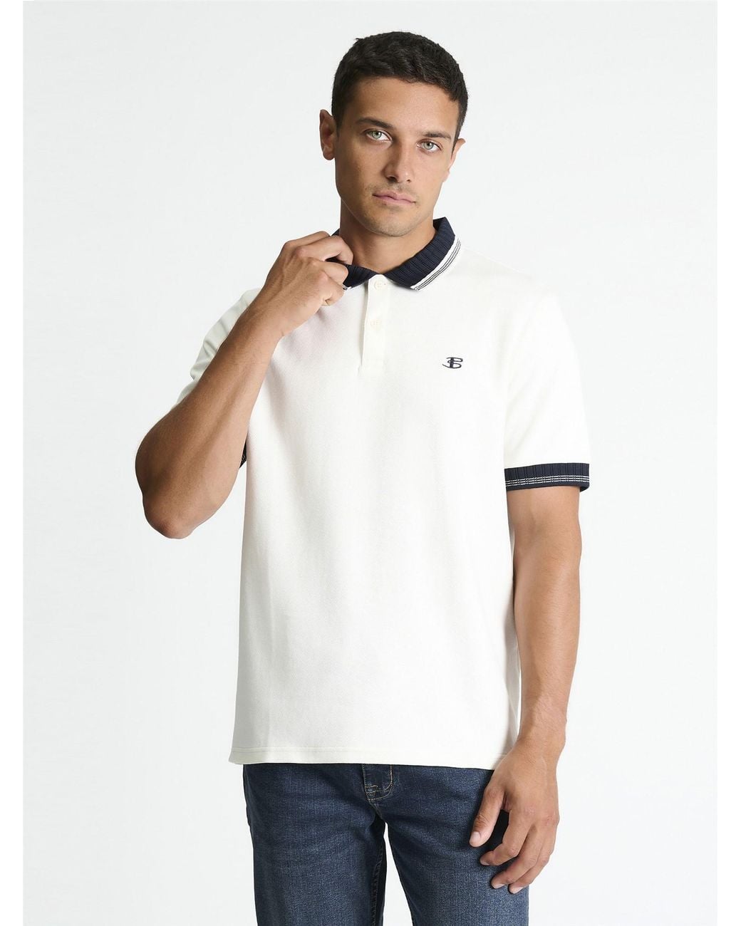 Ben Sherman White Trim Block Polo Shirt In for men