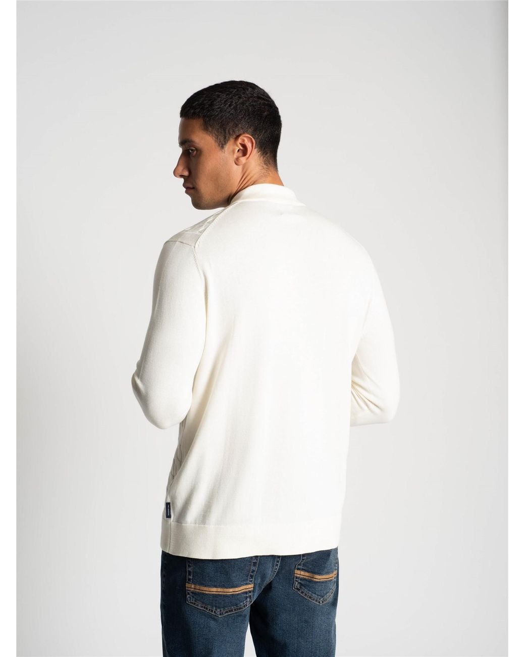 Ben Sherman White Long Sleeve Button Through Cable Knitted Polo In Ivory for men