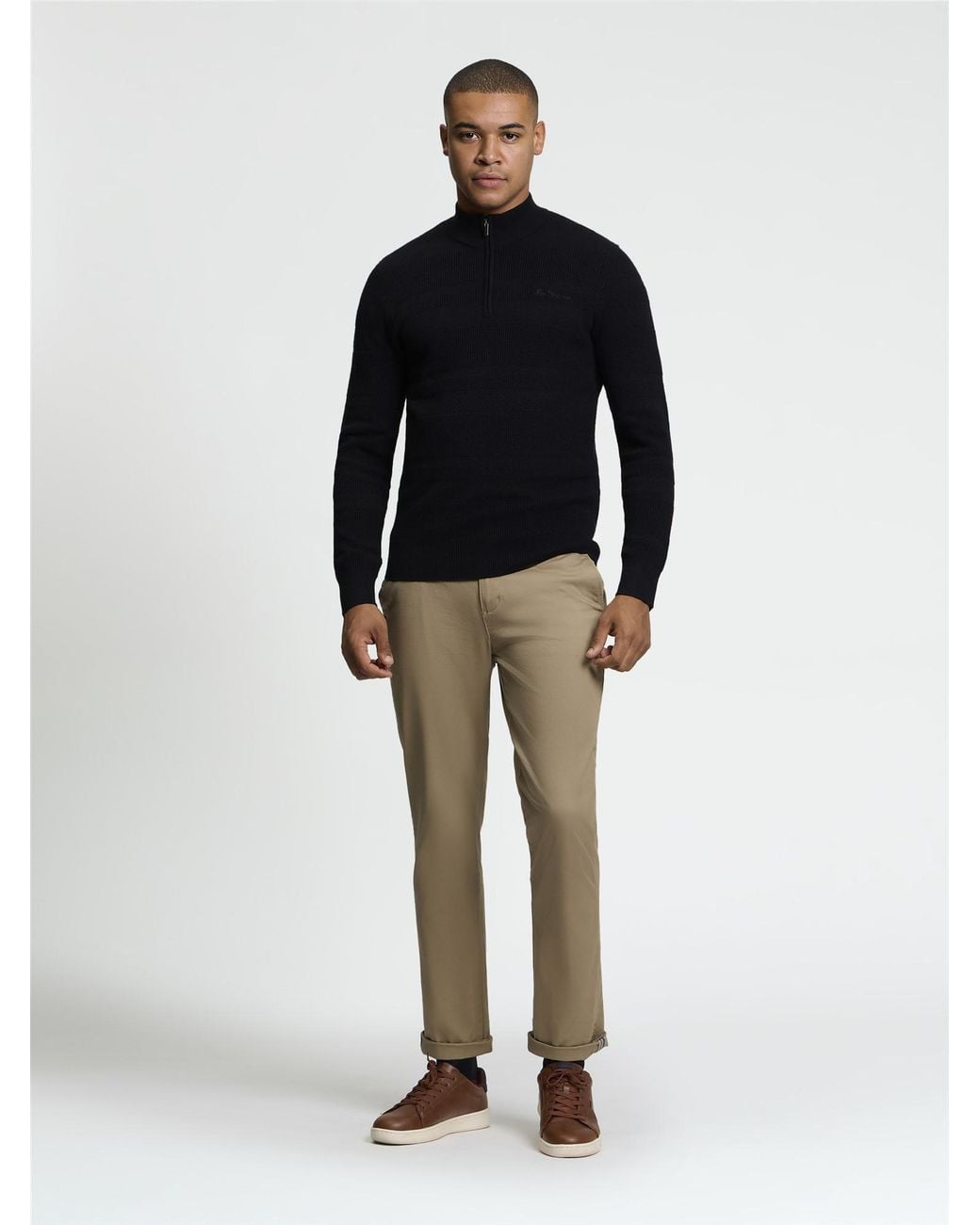 Ben Sherman Blue Long Sleeve Placed Texture 1/4 Zip Jumper In Black for men