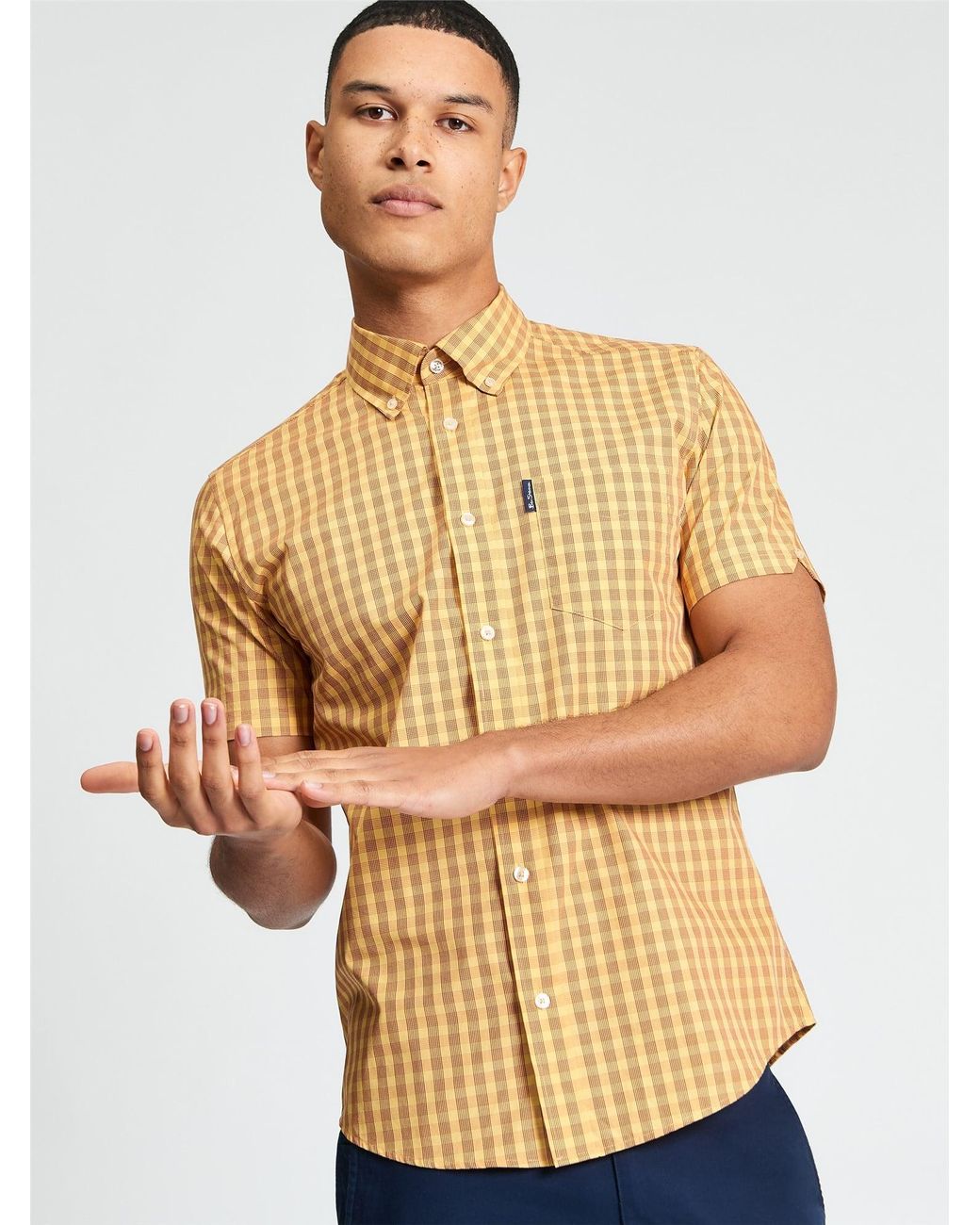 Ben Sherman Natural Short Sleeve Linear Gingham Shirt In Zest for men