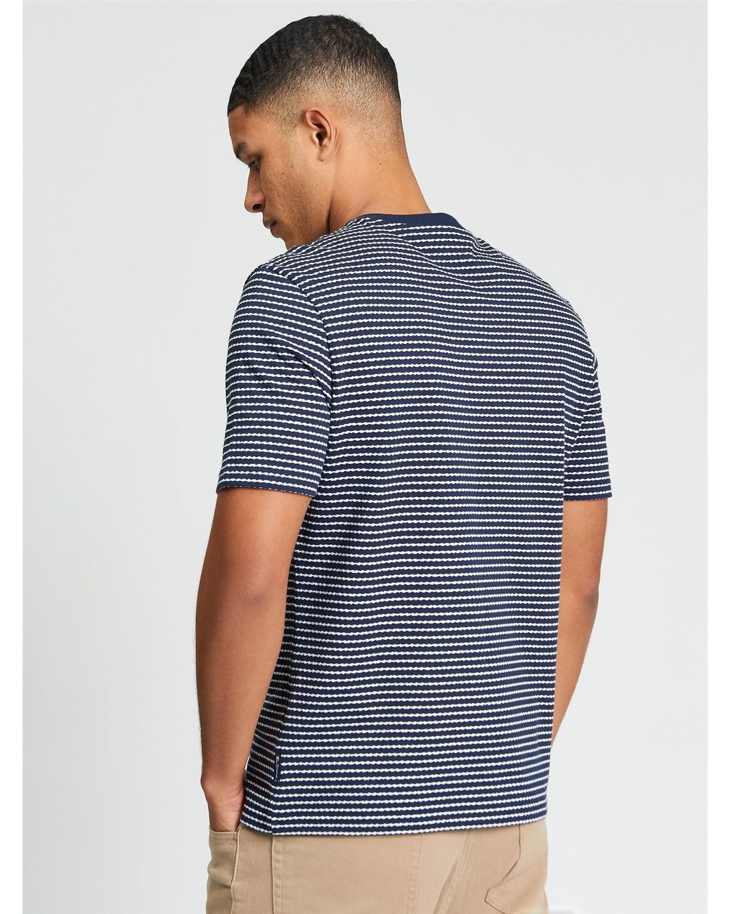 Ben Sherman Blue Short Sleeve Fine Stripe Tshirt In Dark Navy for men