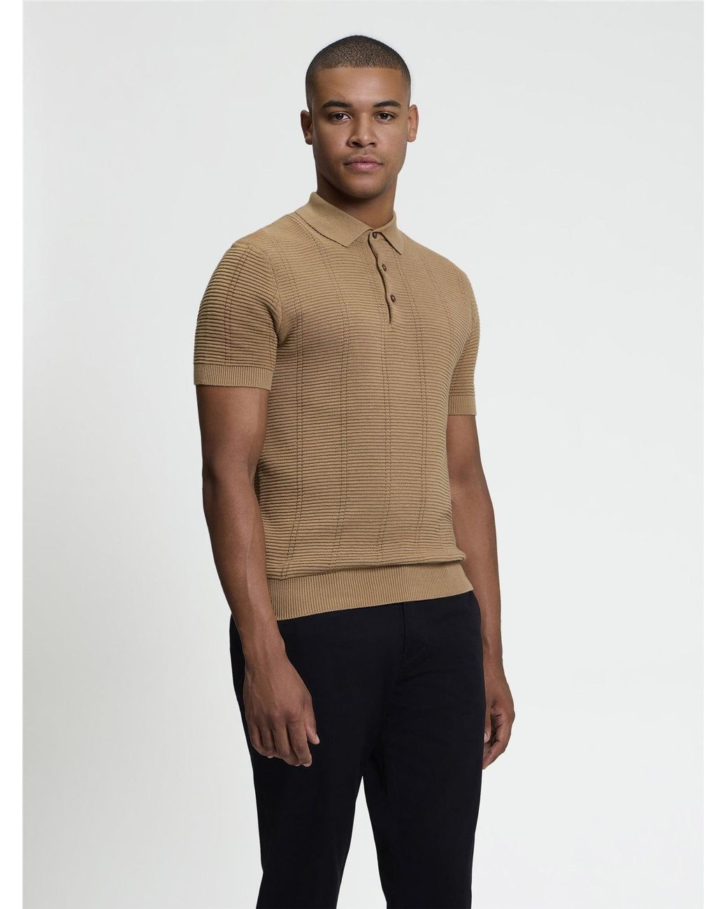 Ben Sherman Natural Short Sleeve Texture Rib Knitted Polo In for men