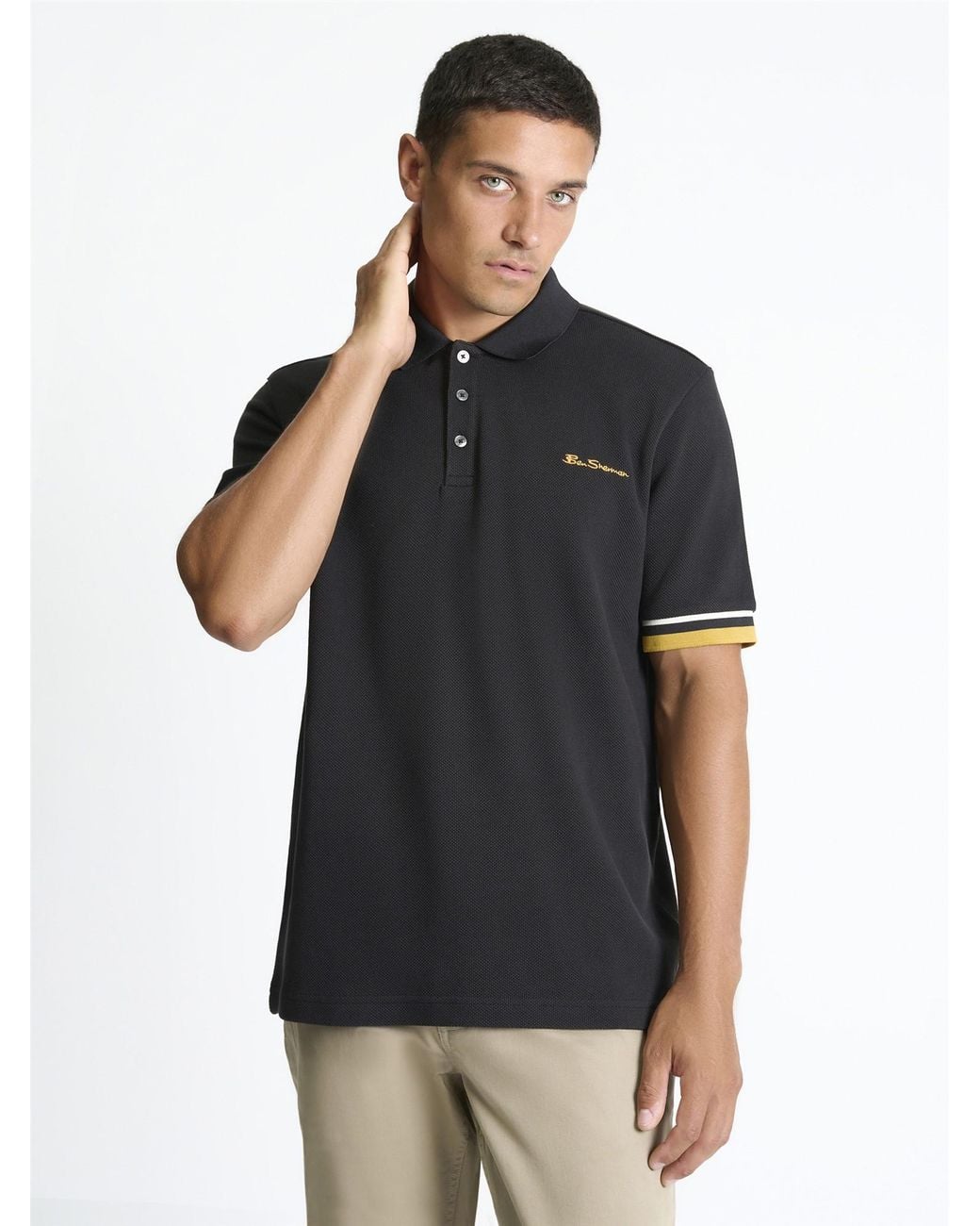 Ben Sherman Red Heavyweight Pique Polo Shirt In Black for men
