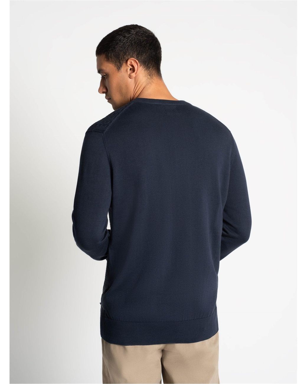 Ben Sherman Blue Textured Front Crew Sweater In Dark Navy for men