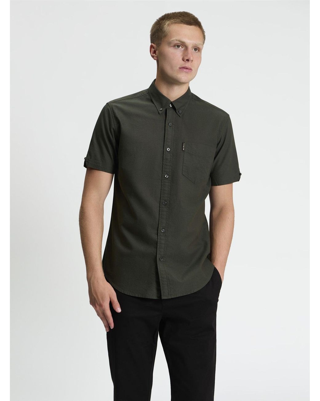 Ben Sherman Short Sleeve Signature Oxford Shirt In Lotus Green for men