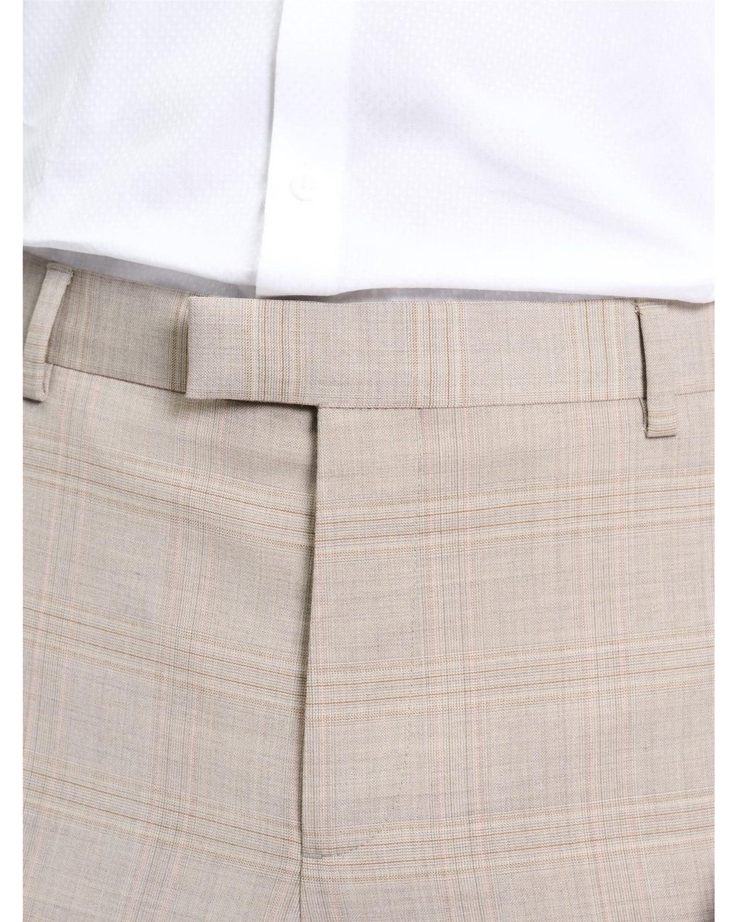 Ben Sherman Natural Tonal Wool Check Trousers In Light Brown for men